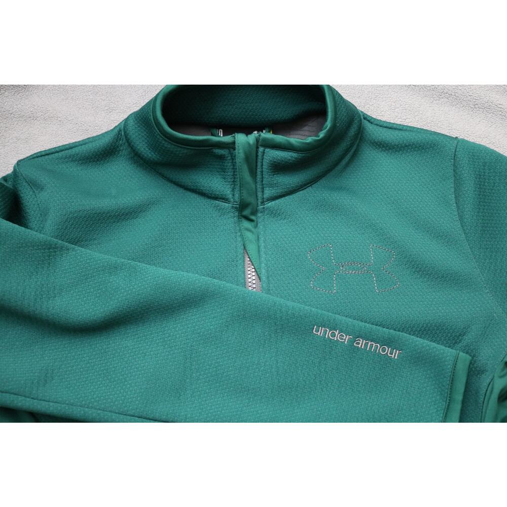 Under Armour Fitted Sweater Womens Medium Green Full Zip Mock Neck Elastic Pocke - Picture 12 of 16